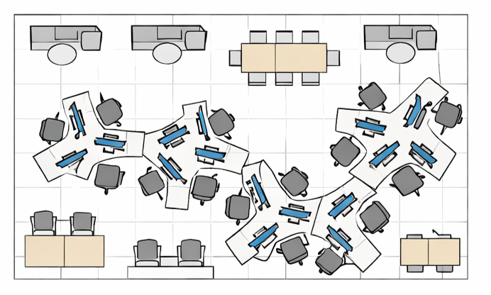 フリーアドレスオフィスのレイアウト